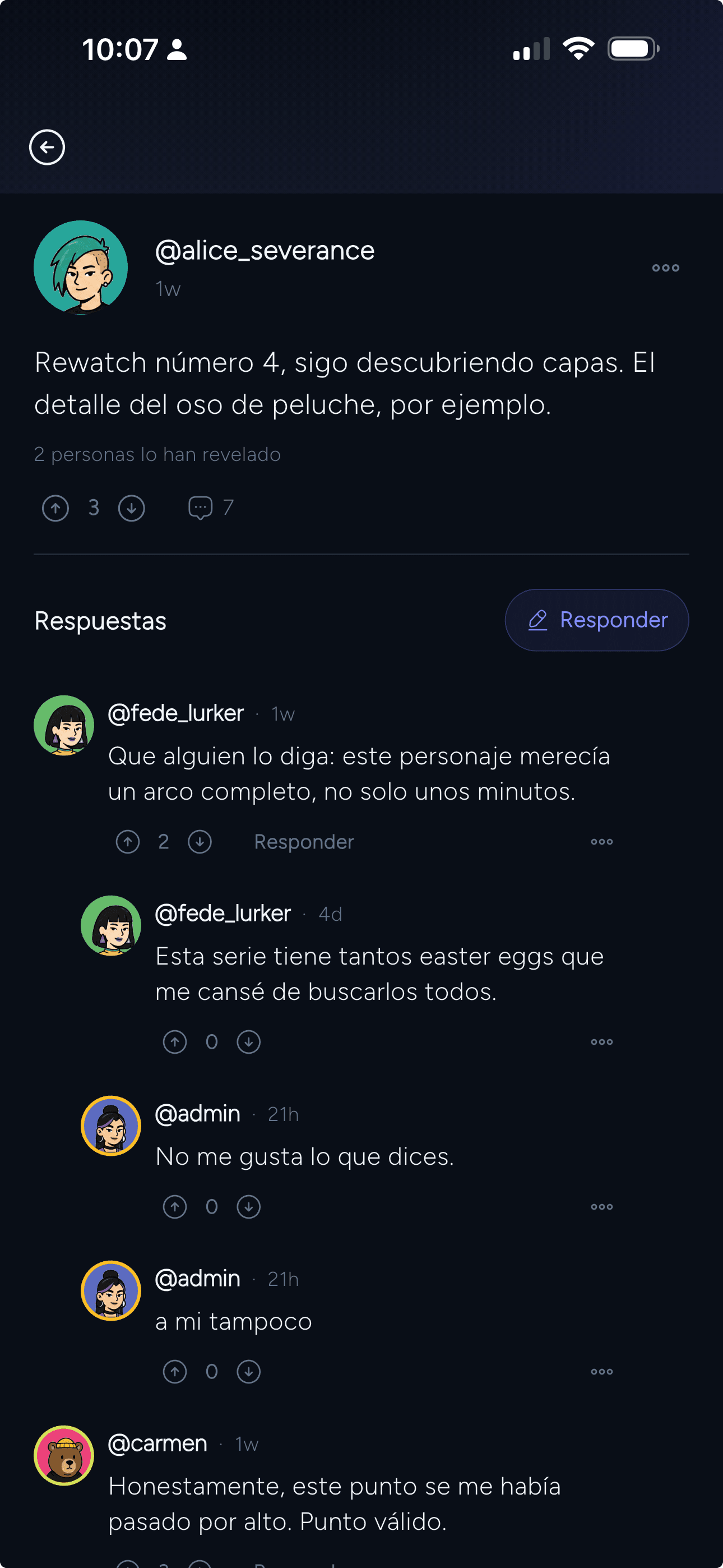 Una discusión en Sintonias: un hilo con respuestas