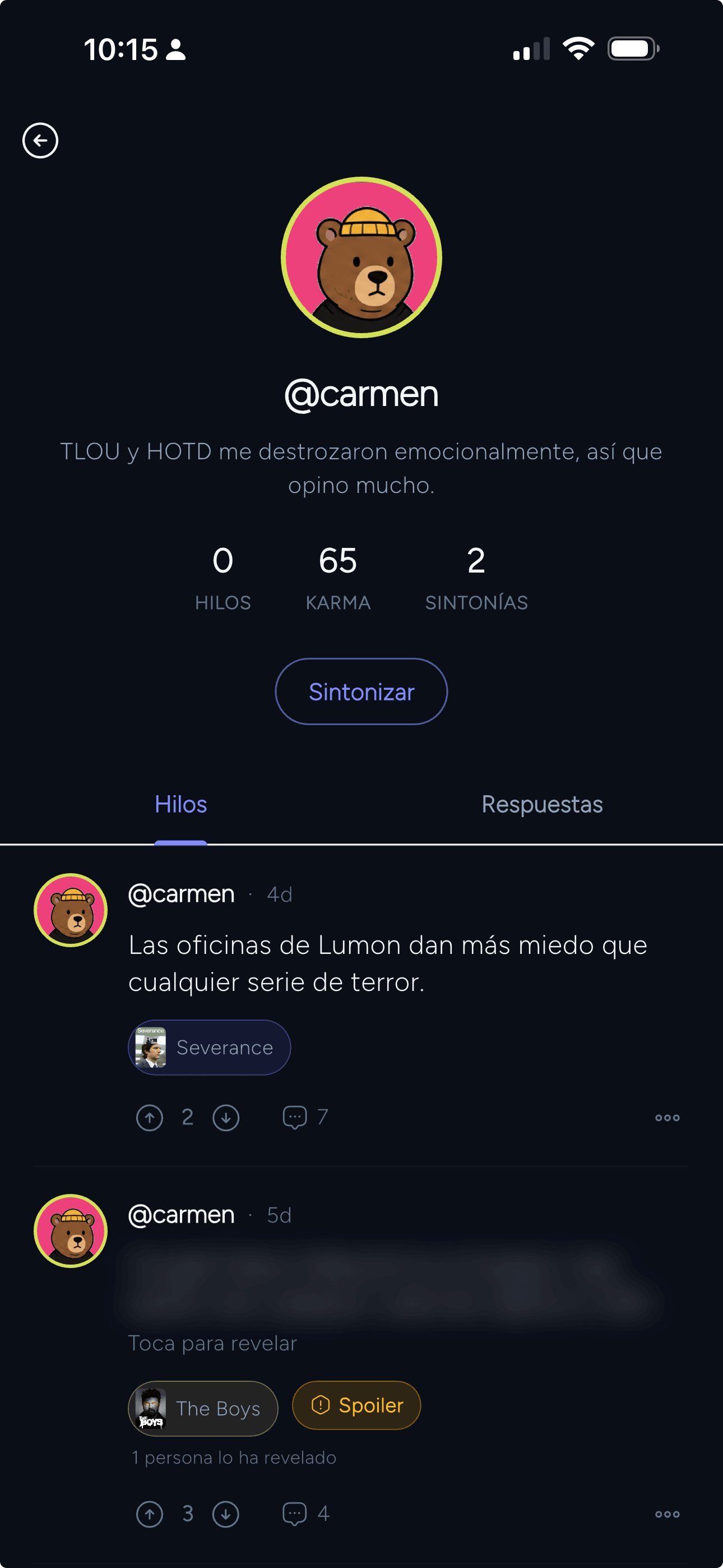 El perfil de una identidad en Sintonias